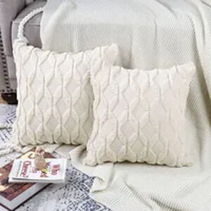 One Diamond Pattern Knit Throw Pillow 16x16 Inches in Beige
